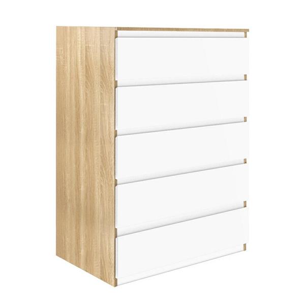 Cassettiera 5 cassetti 77x111 cm in legno rovere e bianco opaco