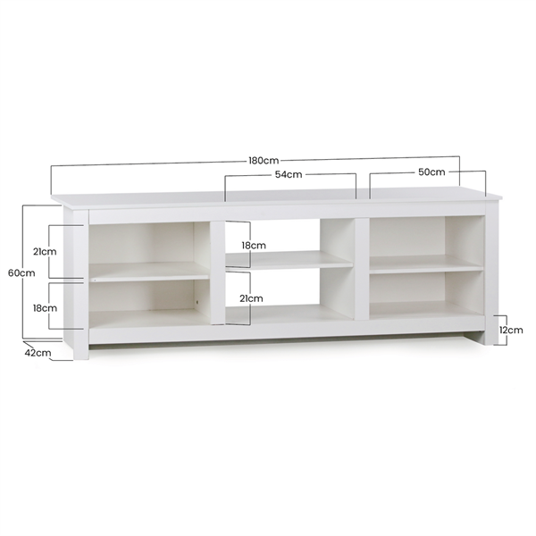 Mobile TV design bianco 180X42X60 cm con 6 ripiani