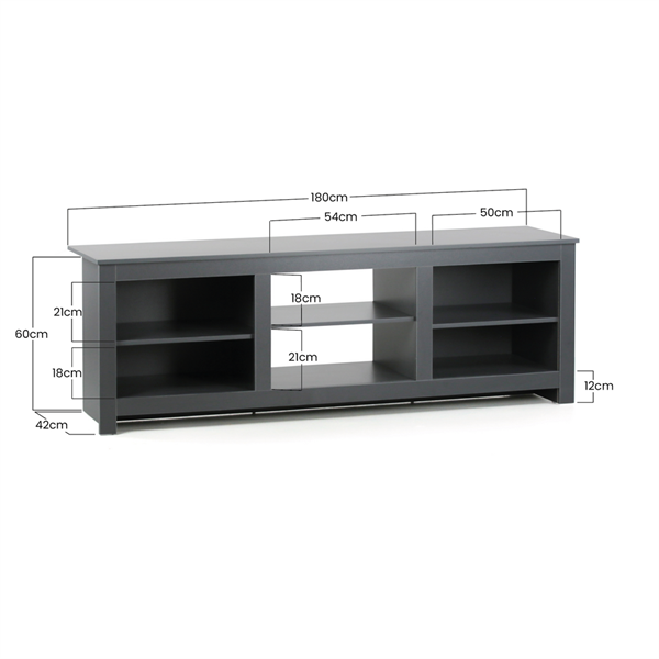 Mobile TV moderno grigio scuro con 6 vani, 180x42x60 cm