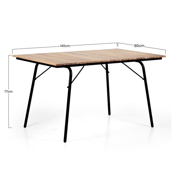 Tavolo da esterno con gambe metallo e top in legno 140x80cm - Santorini