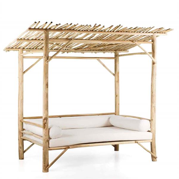 Baldacchino daybed in legno di teak riciclato 200x200cm con cuscini ecù - Okku