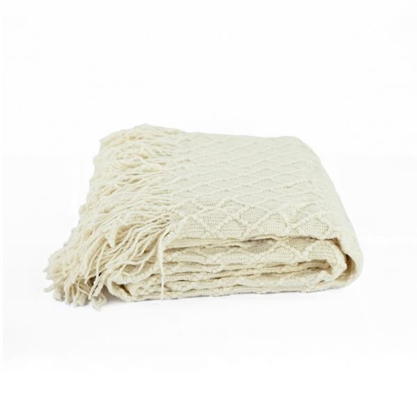 Coperta decoro beige con frangia - Harmony