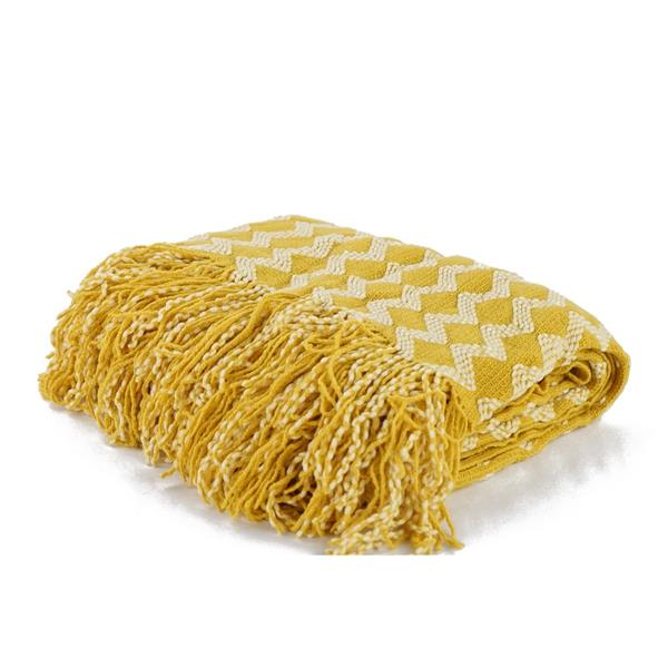 Coperta morbidissima 130x170. Colore giallo e panna con frangia - Pixel