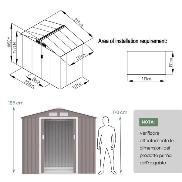 Box in acciaio da giardino 213x127x185 grigio