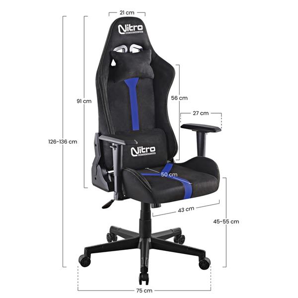 Sedia gaming reclinabile in PU e in tessuto scamosciato blu e nera- Nathan