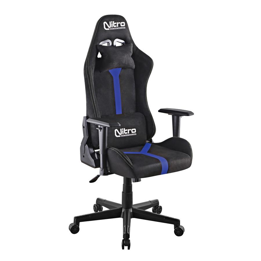 Sedia gaming reclinabile in PU e in tessuto scamosciato blu e nera- Nathan