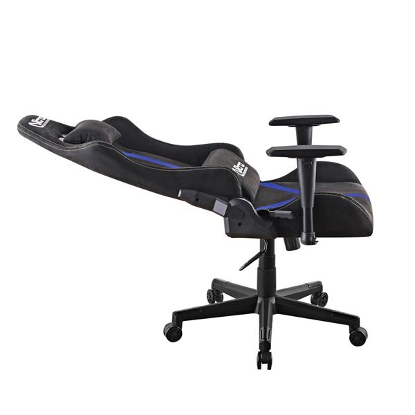 Sedia gaming reclinabile in PU e in tessuto scamosciato blu e nera- Nathan