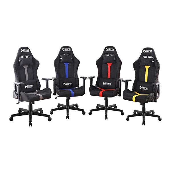 Sedia gaming reclinabile in PU e in tessuto scamosciato blu e nera- Nathan