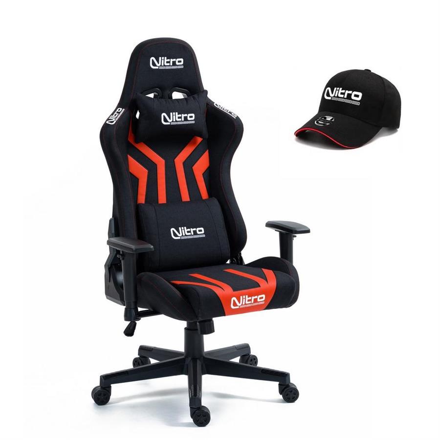 Poltrona da gaming in tessuto ed ecopelle rossa con cappello in omaggio - Flyco Pro