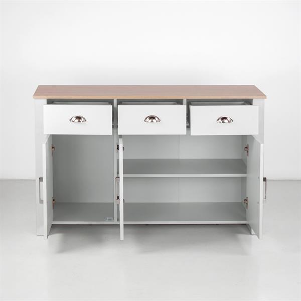 Credenza moderna bianca con top rovere 3 ante e 3 cassetti - Ginevra