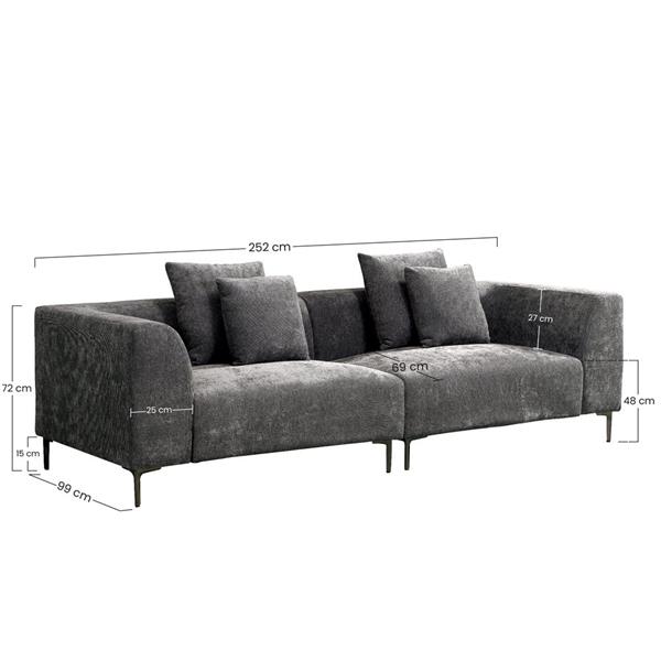 Divano design 3 posti grigio scuro 252x99x72 cm - Cloe