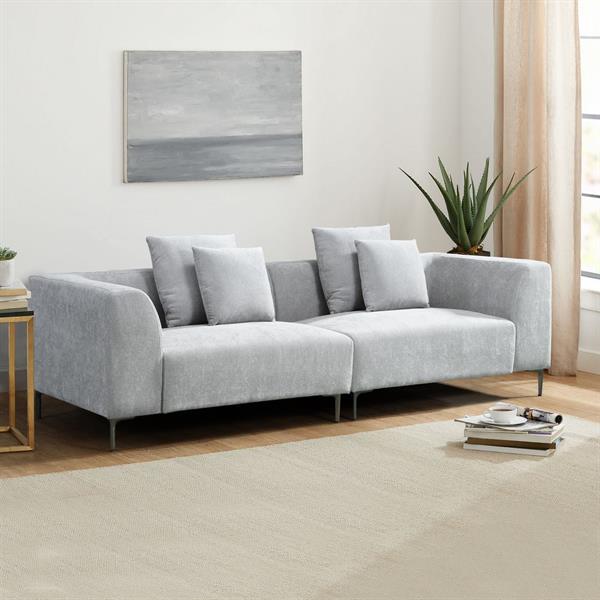 Divano elegante in tessuto grigio chiaro 252x99x72 cm - Cloe