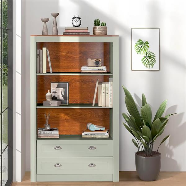 Mobile libreria salvia 90x36x153 cm con 3 ripiani e 2 cassetti - Ginevra