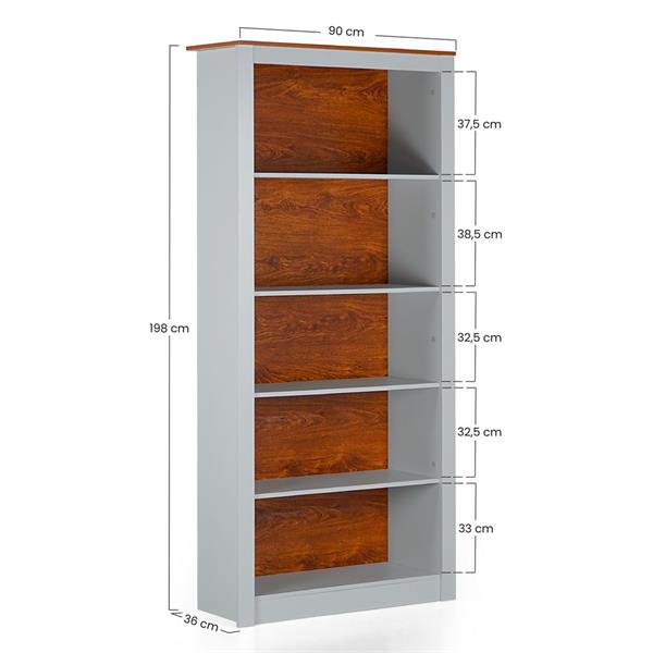 Libreria 5 ripiani grigia 90x36x198 cm - Ginevra