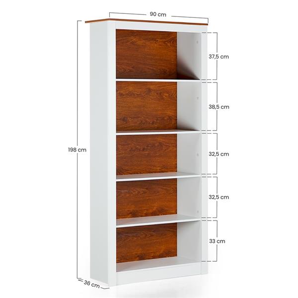 Libreria da salotto 5 ripiani bianca 90x36x198 cm - Ginevra