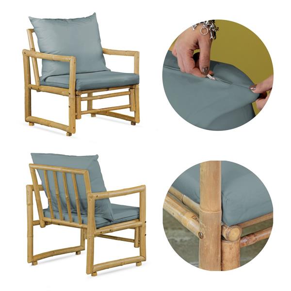 Set da giardino 4 posti  in Bamboo con cuscini blu - Coco